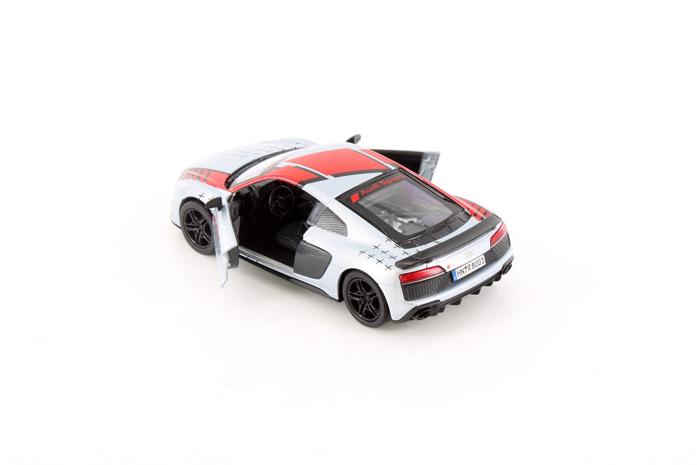 2020 Audi R8 Coupe Livery Edition, White w/Red Stripe - Kinsmart 5422DF - 1/36 Scale Diecast Car