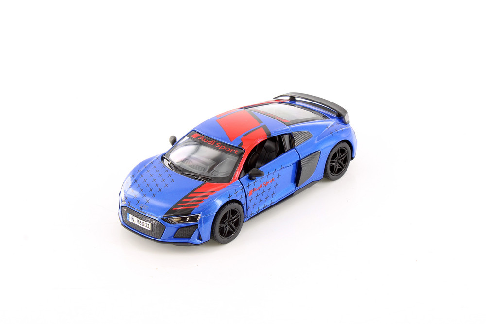 2020 Audi R8 Coupe Livery Edition, Blue w/Red Stripe - Kinsmart