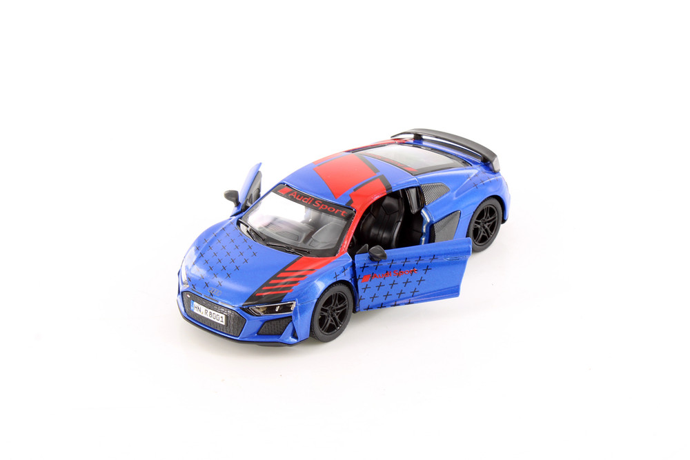 2020 Audi R8 Coupe Livery Edition, Blue w/Red Stripe - Kinsmart