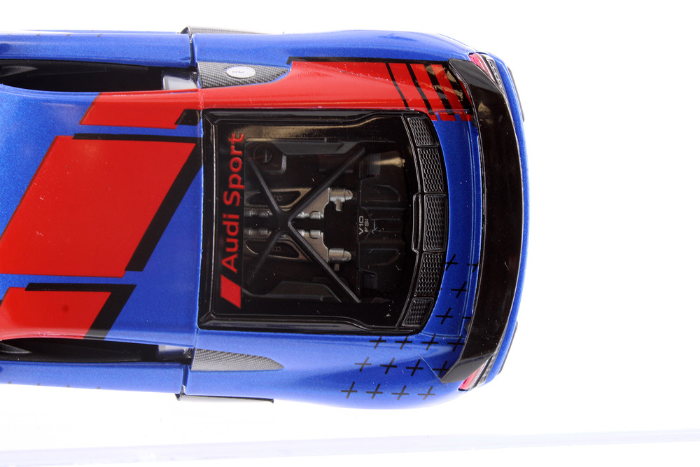 2020 Audi R8 Coupe Livery Edition, Blue w/Red Stripe - Kinsmart 5422DF - 1/36 Scale Diecast Car