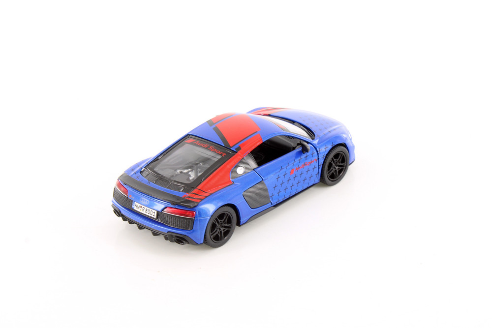 2020 Audi R8 Coupe Livery Edition, Blue w/Red Stripe - Kinsmart 5422DF - 1/36 Scale Diecast Car