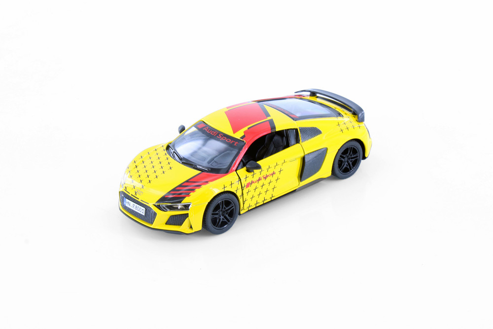 2020 Audi R8 Coupe Livery Edition, Yellow w/Red Stripe - Kinsmart