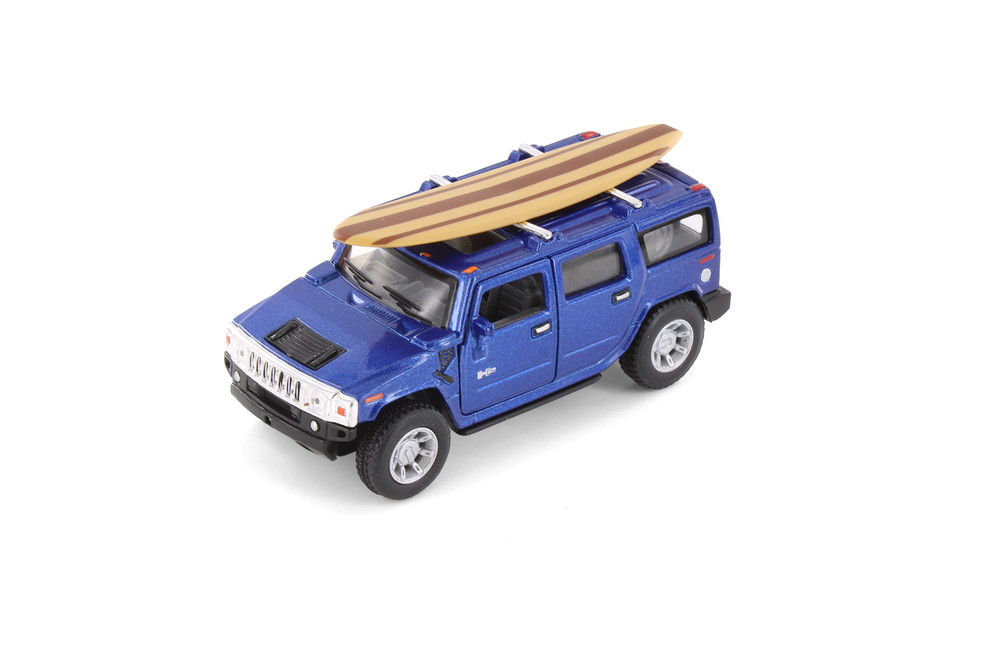 2008 Hummer H2 SUV w/Surfboard, Blue - Kinsmart 5337DS1 - 1/40