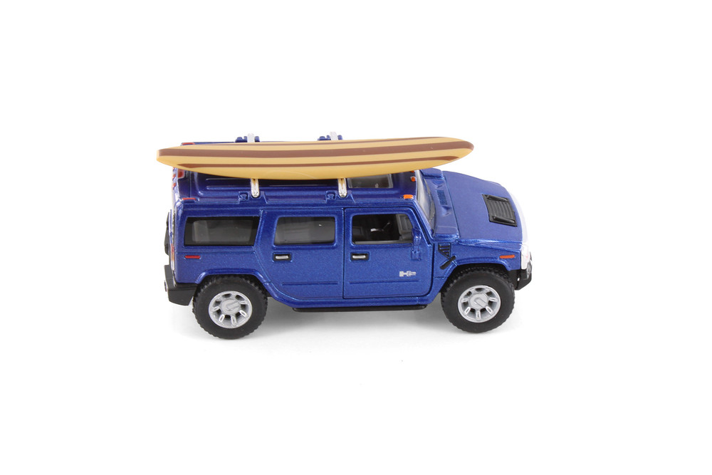 2008 Hummer H2 SUV w/Surfboard, Blue - Kinsmart 5337DS1 - 1/40 Scale Diecast Model Toy Car