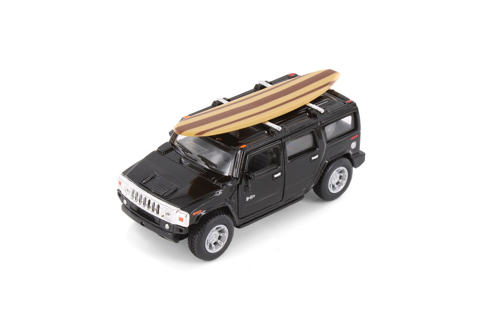 2008 Hummer H2 SUV w/Surfboard, Black - Kinsmart 5337DS1 - 1/40 Scale Diecast Model Toy Car
