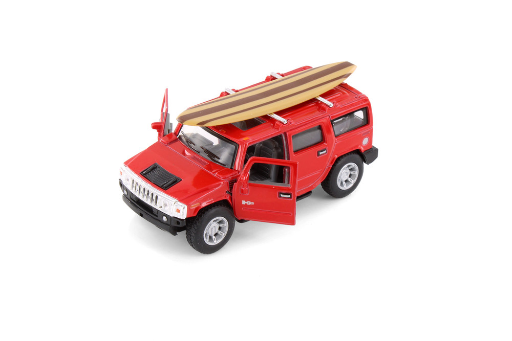 2008 Hummer H2 SUV w/Surfboard, Red - Kinsmart 5337DS1 - 1/40 Scale Diecast Model Toy Car