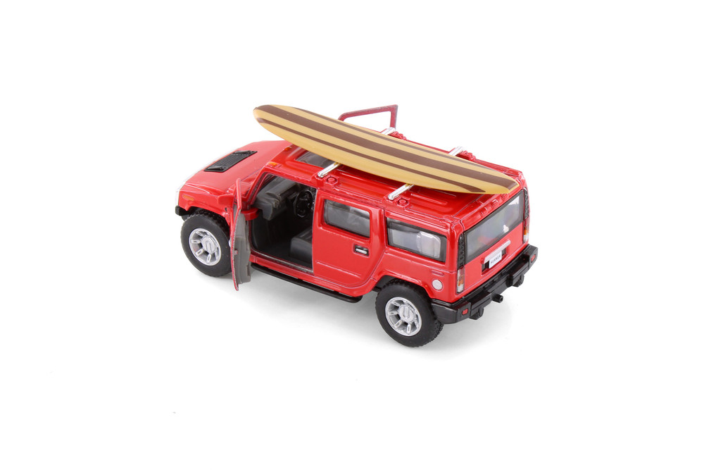 2008 Hummer H2 SUV w/Surfboard, Red - Kinsmart 5337DS1 - 1/40 Scale Diecast Model Toy Car