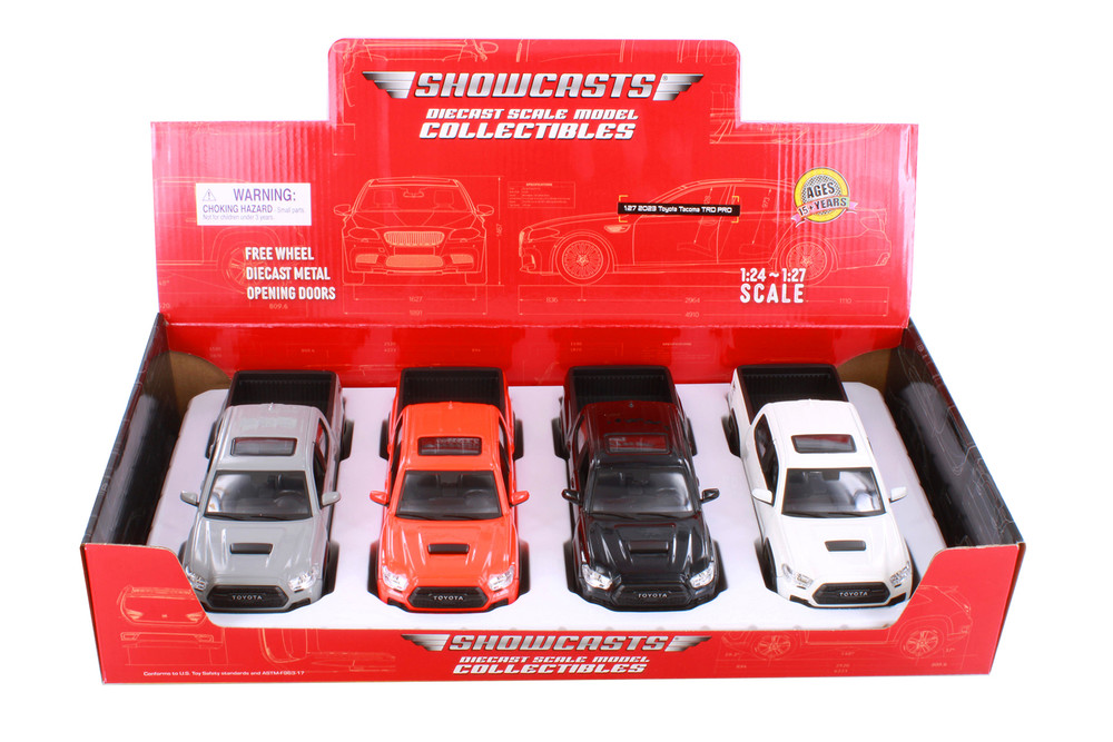 Box of 4 2023 Toyota Tacoma TRD Pro Pickup Truck Assortment - Showcasts 37910 - 1/27 Scale Diecast Cars