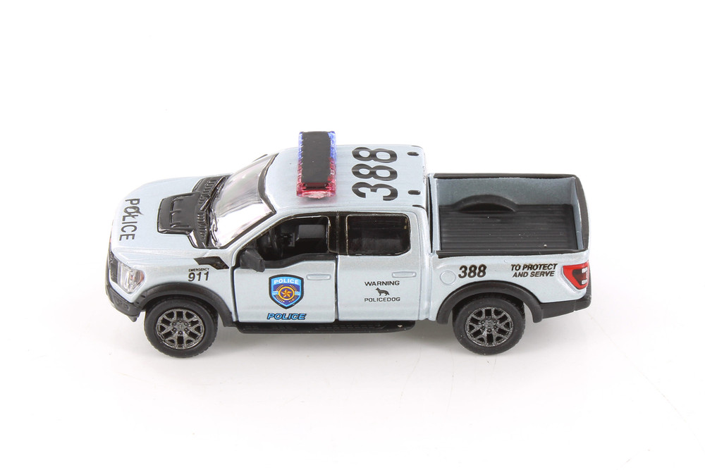 2022 Ford F-50 Raptor Pickup Truck - Police, Silver- Kinsmart 3001DPR - 1/78 Scale Diecast Car