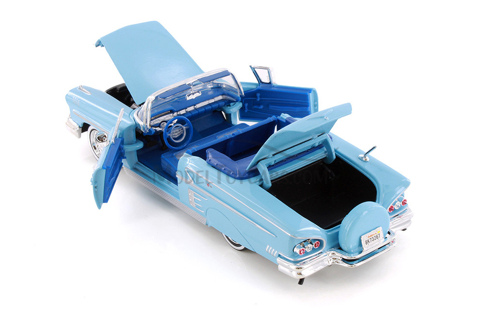 1958 Chevy Impala Convertible, Light Blue - Showcasts 77267D - 1/24 Scale Diecast Model Toy Car (1 Car, No Box)