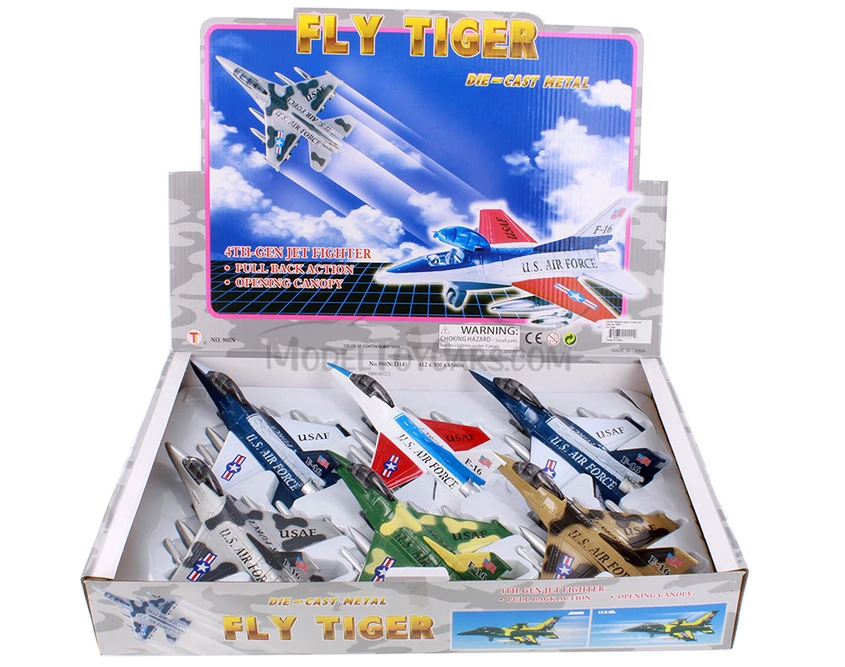 Box of 6 Flying Tiger U.S. Air Force F-16 Assortment - Showcasts 980N - 7.5" Scale Diecast Planes