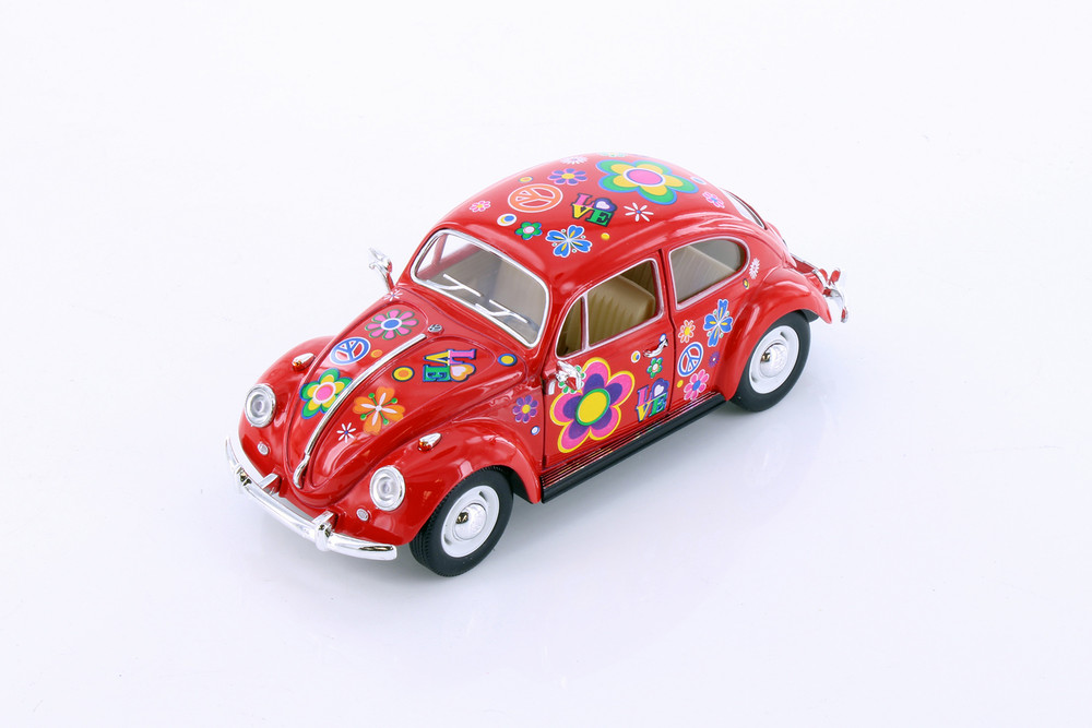 Box of 6 1967 Volkswagen Classic Beetle Hard Top w/Decals Asstd - Kinsmart 7002DF - 1/24 Scale Cars