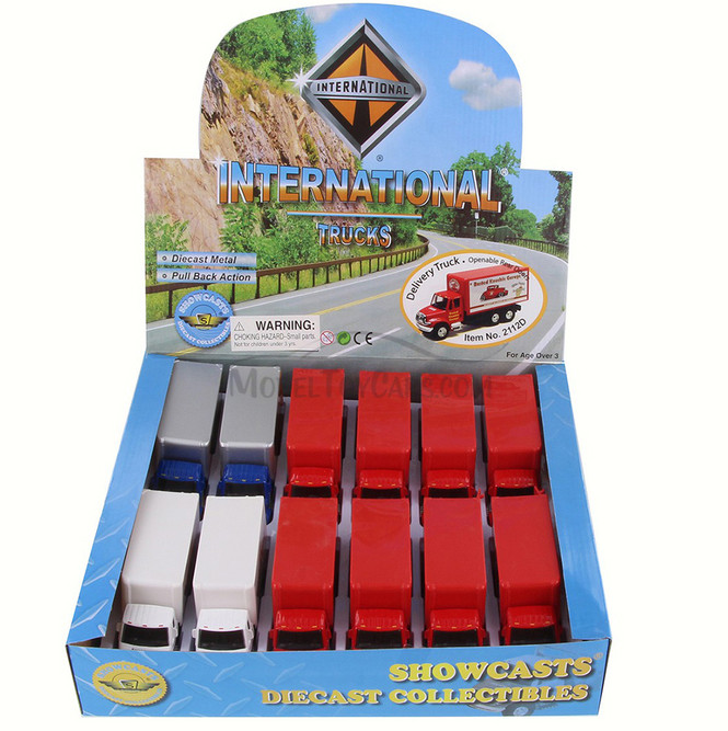 Box of 12 International Delivery Box Truck Asstd - Showcasts 2112D - 5.25" Scale Diecast Model Cars