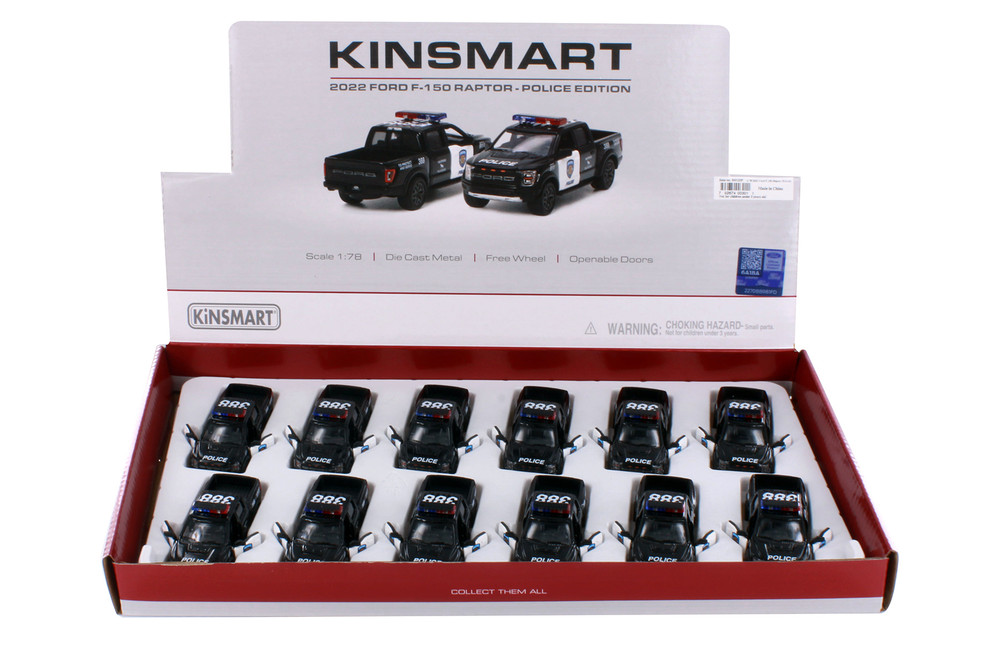Box of 12 2022 Ford F-150 Raptor Pickup Truck - Police Edition, Black - 3001DP - 1/78 Scale Cars