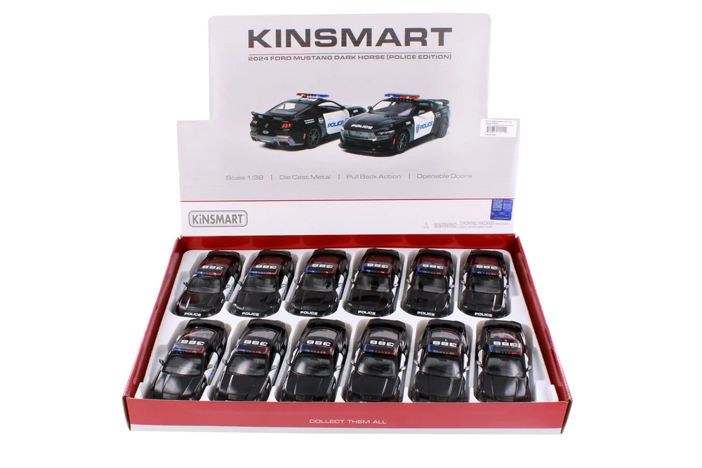 Box of 12 2024 Ford Mustang Dark Horse Police Edition, Black - Kinsmart 5455DP - 1/38 Scale Cars