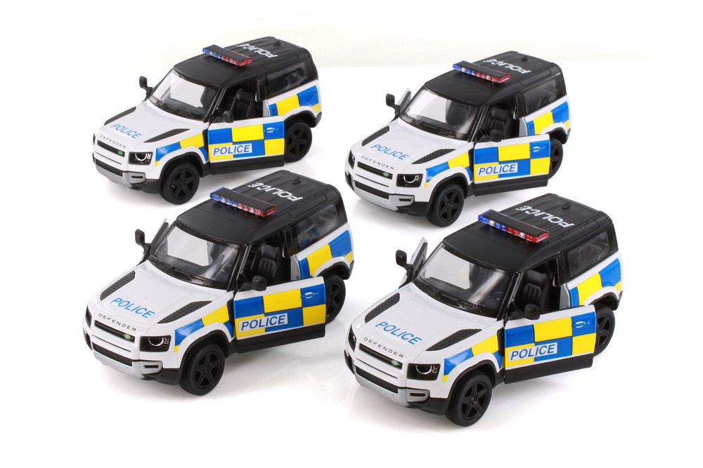 Box of 12 Land Rover Defender 90 Police Edition, White - Kinsmart 5428DP - 1/36 Scale Diecast Cars