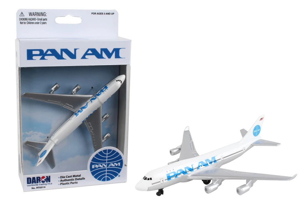 Pan American World Airways Single Plane, White w/Blue - Daron RT0314 - 6" Scale Diecast Model Plane