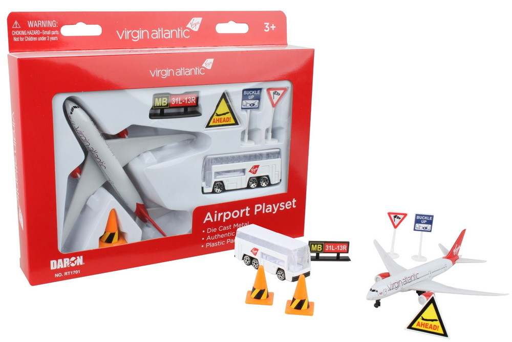 Virgin Atlantic Airways Airport Playset, White - Daron RT1701 - 1/64 Scale Diecast Car and Plane