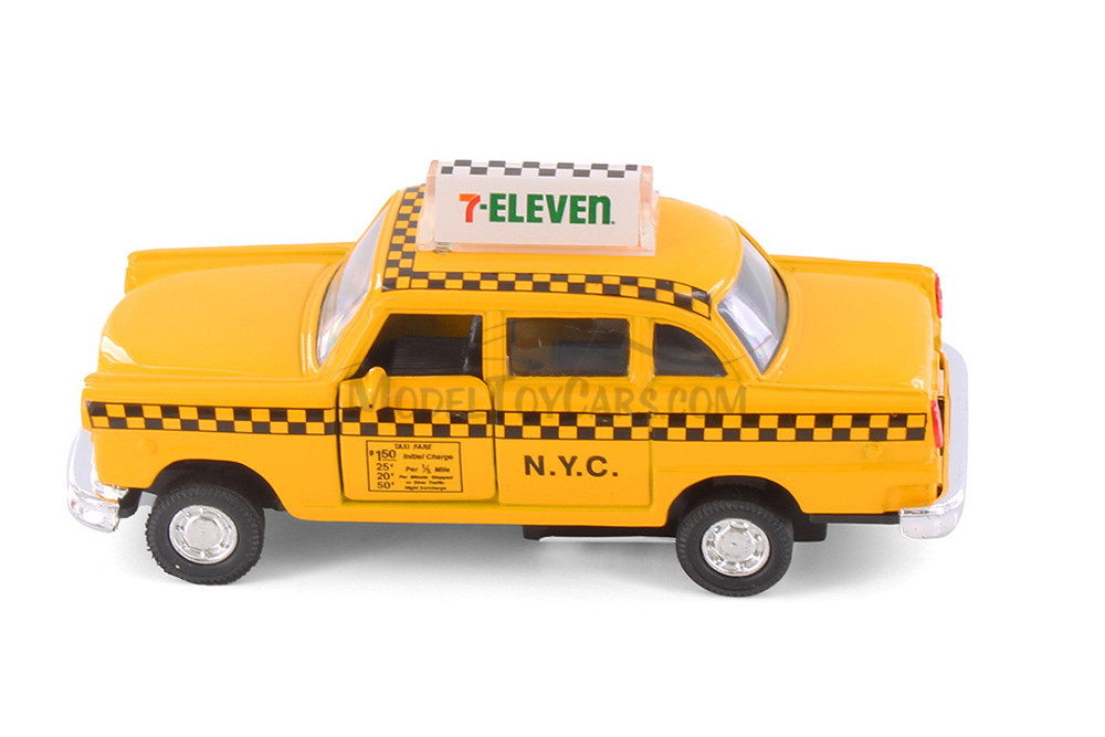 Box of 12 7-Eleven NYC Yellow Taxi Cab, Yellow - 9589D11 - 4.5" Scale Diecast Model Toy Cars