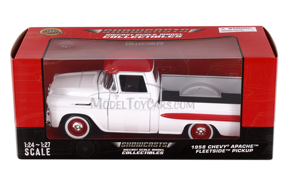1958 Chevy Apache Fleetside Pickup Truck, White/Red, Showcasts