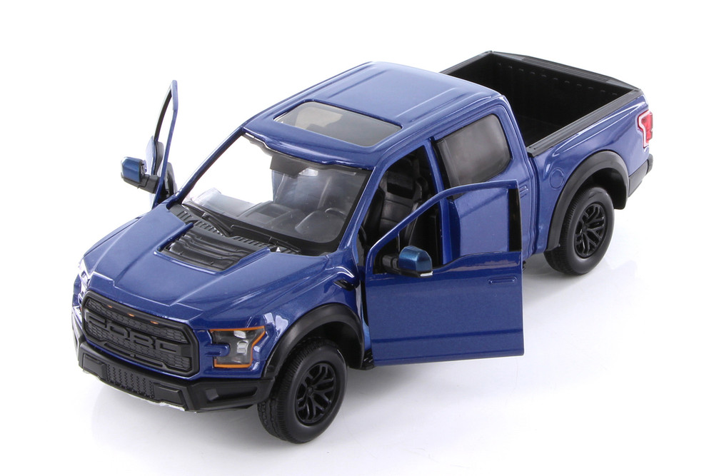 Box of 4 2017 Ford F-150 Raptor Pickup, Blue - Showcasts 71344BUD - 1/27 Scale Diecast Model Cars