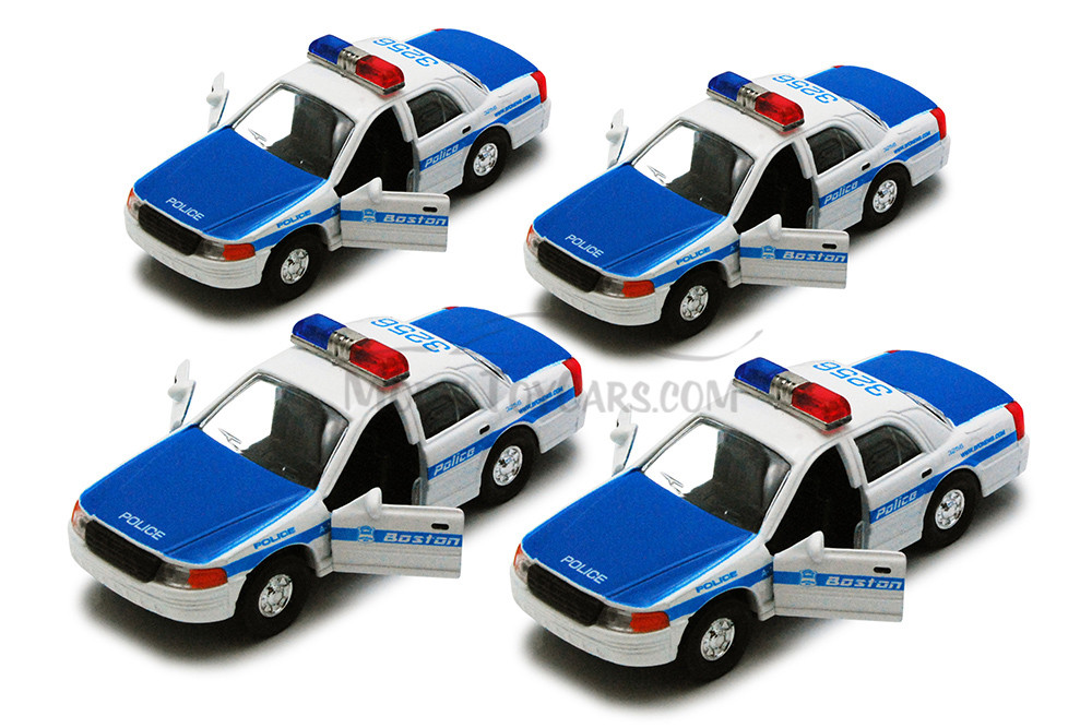 Box of 12 Boston Police Car, White w/ Blue - Showcasts 9985BS - 5" Scale Diecast Model Toy Cars