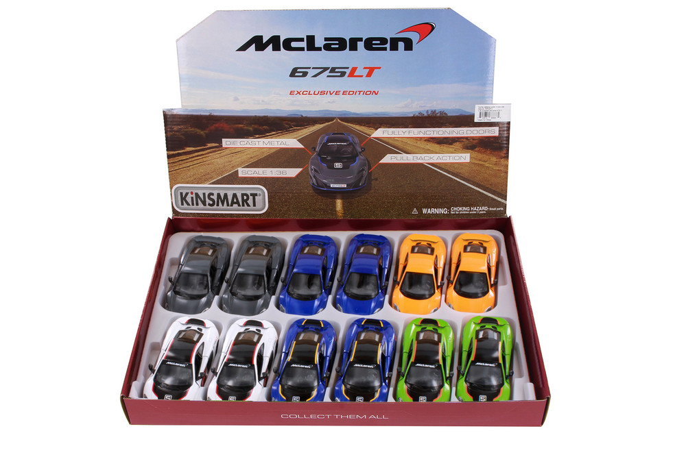 Box of 12 McLaren 675LT Hart Top, Assortment, Kinsmart 5392DF/2 - 1/36 Scale Diecast Model Toy Cars