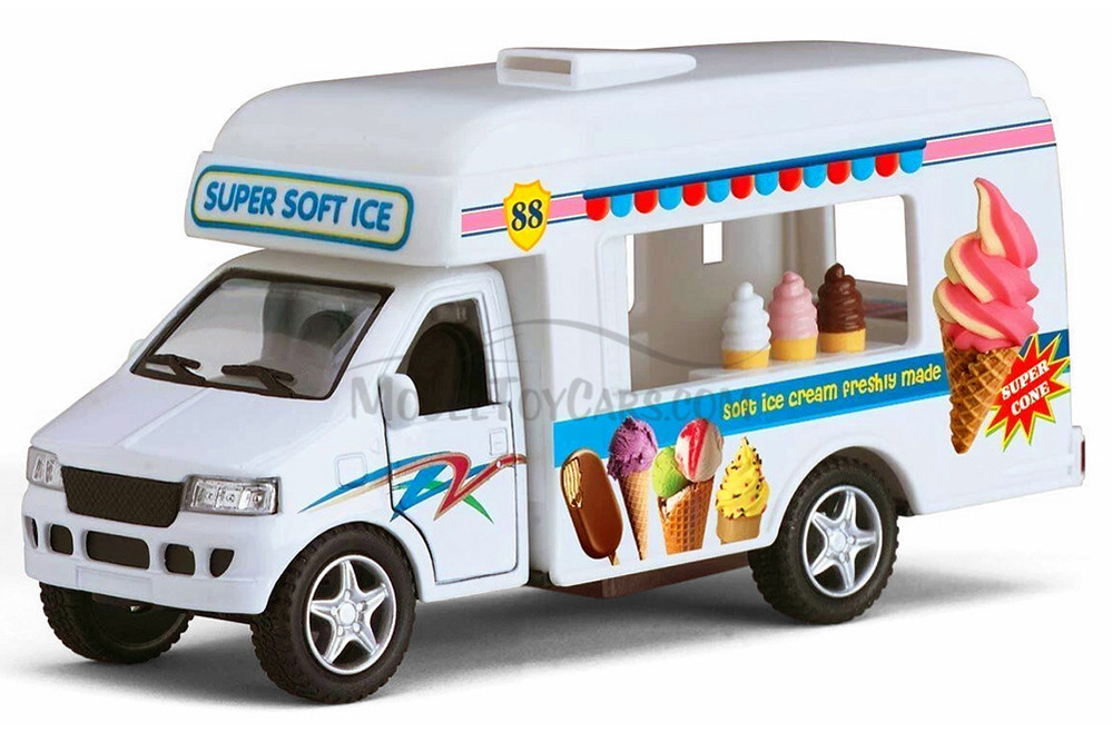 Box of 12 Ice Cream & Fast Food Truck, White - Kinsmart 5253/57D - 5" Scale Diecast Model Cars