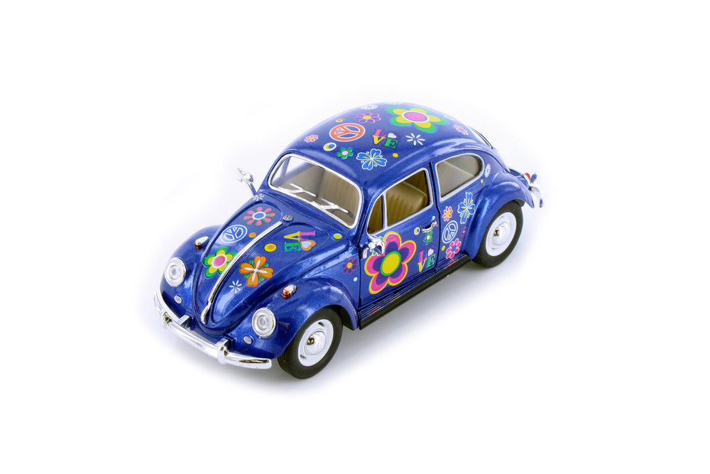 1967 Volkswagen Classic Beetle Hard Top w/Decals, Blue - Kinsmart 7002DF - 1/24 Scale Diecast Car