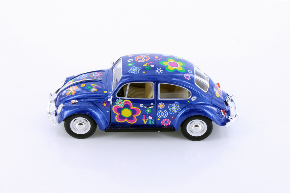 1967 Volkswagen Classic Beetle Hard Top w/Decals, Blue - Kinsmart 7002DF - 1/24 Scale Diecast Car