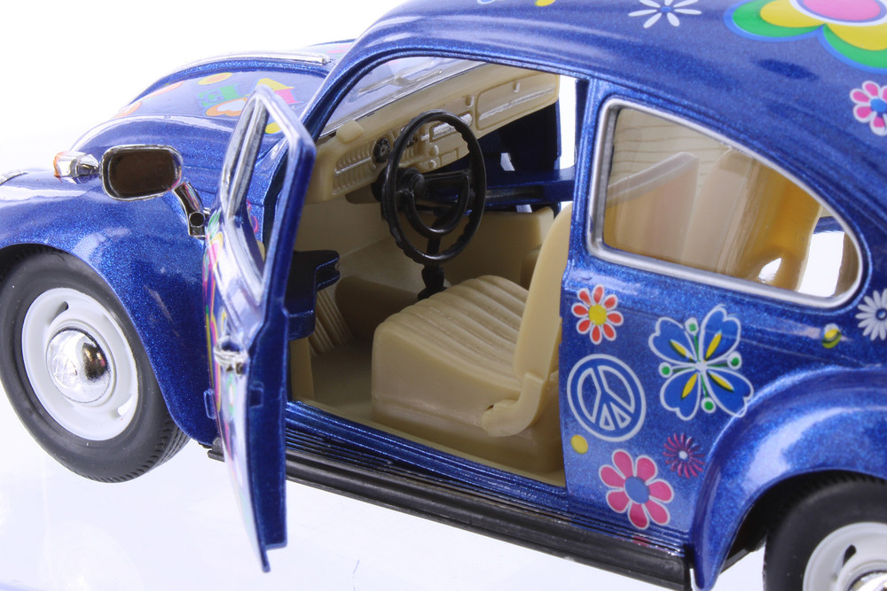 1967 Volkswagen Classic Beetle Hard Top w/Decals, Blue - Kinsmart 7002DF - 1/24 Scale Diecast Car