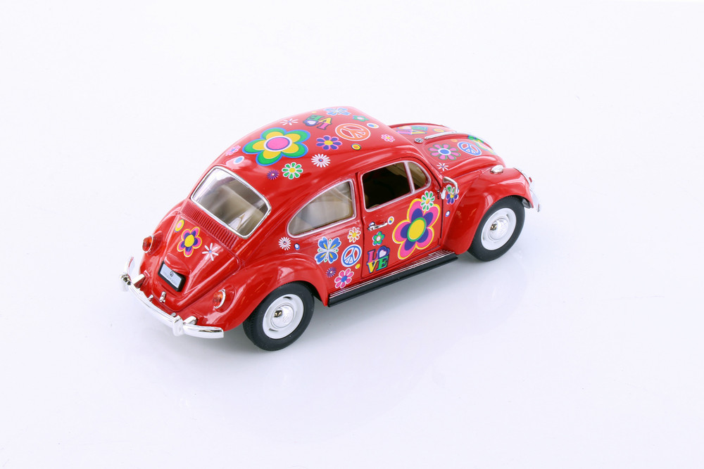 1967 Volkswagen Classic Beetle Hard Top w/Decals, Red - Kinsmart 7002DF - 1/24 Scale Diecast Car
