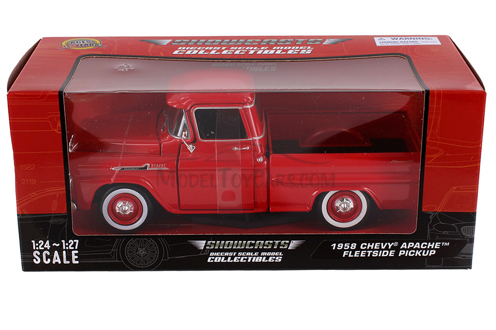 1958 Chevy Apache Fleetside Pickup Truck, Red - Showcasts 77311R - 1/24 Scale Diecast Model Toy Car