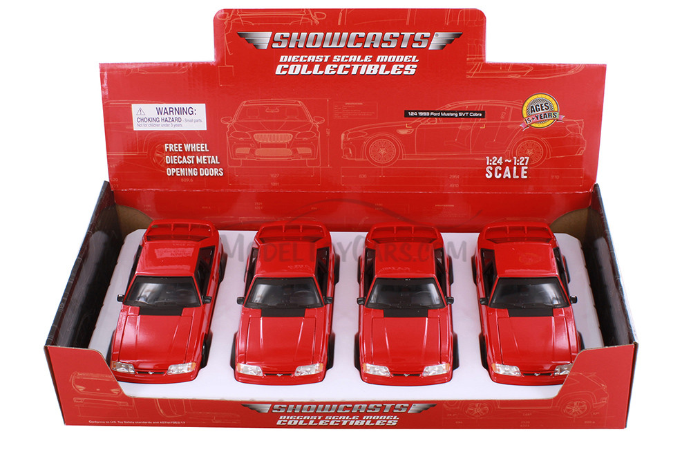 Box of 4 1993 Ford Mustang SVT Cobra, Red - Showcasts 37906 - 1/24 Scale Diecast Model Toy Cars