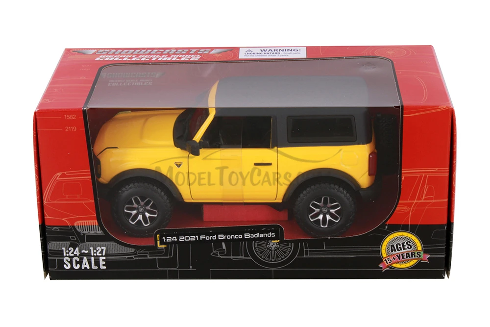 2021 Ford Bronco Badlands, Yellow - Showcasts 38530YL - 1/24 Scale Diecast Model Toy Car