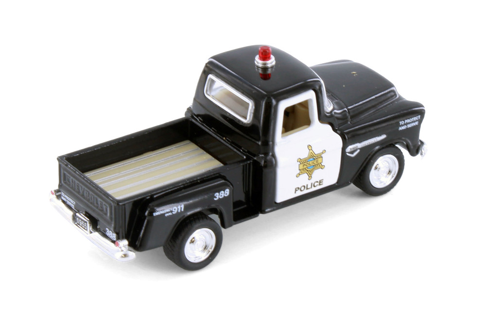 1955 Chevy Stepside Pickup Truck - Police Edition, Black - Kinsmart 3002DP - 1/54 Scale Model Car