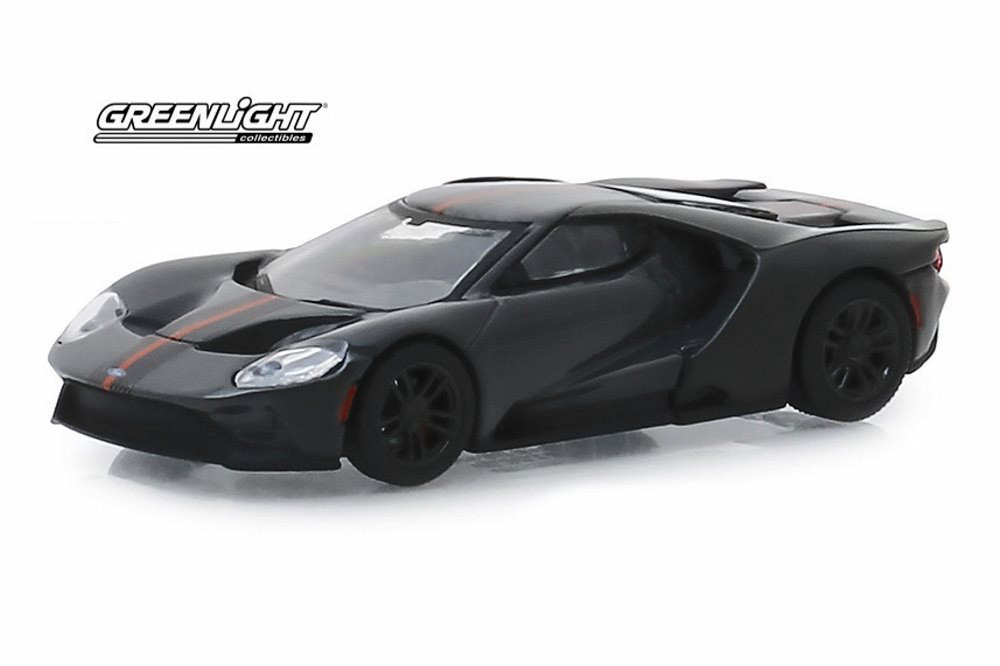 2019 Ford GT Carbon Series, Grey w/carbon & orange stripes - Greenlight 30039 - 1/64 Diecast Car
