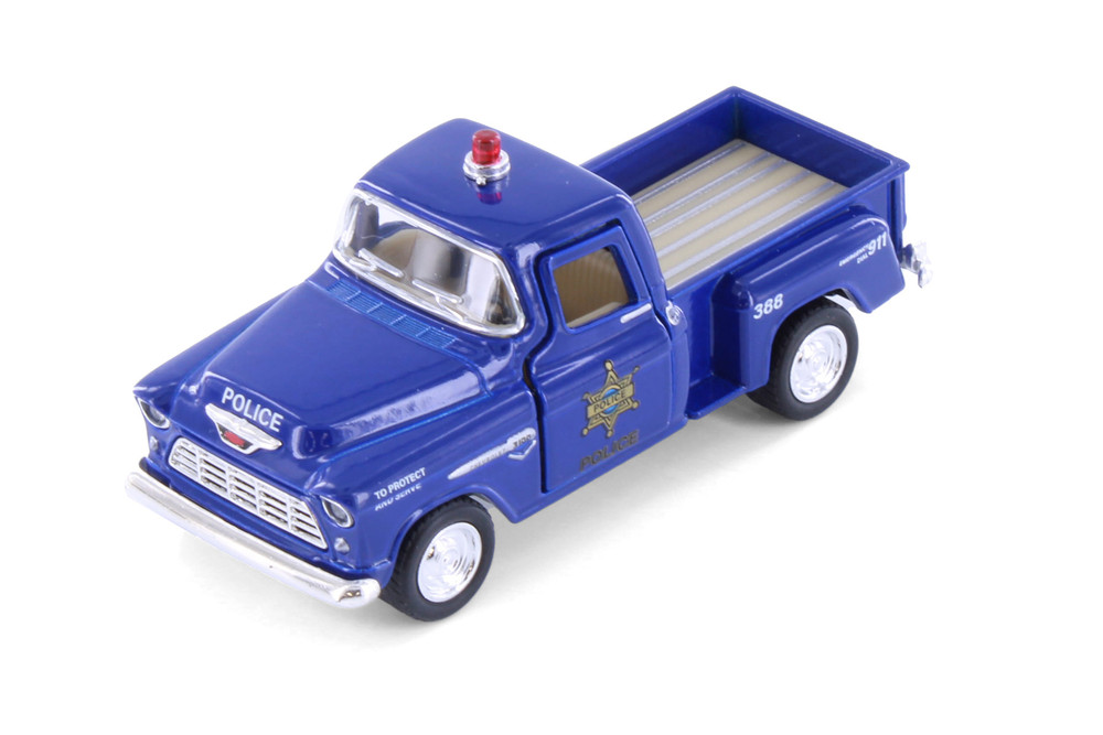 1955 Chevy Stepside Pickup Truck - Police, Blue - Kinsmart 3002DPR - 1/54 Scale Diecast Model Car