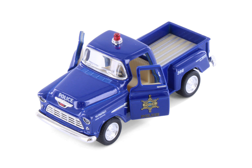 1955 Chevy Stepside Pickup Truck - Police, Blue - Kinsmart 3002DPR - 1/54 Scale Diecast Model Car