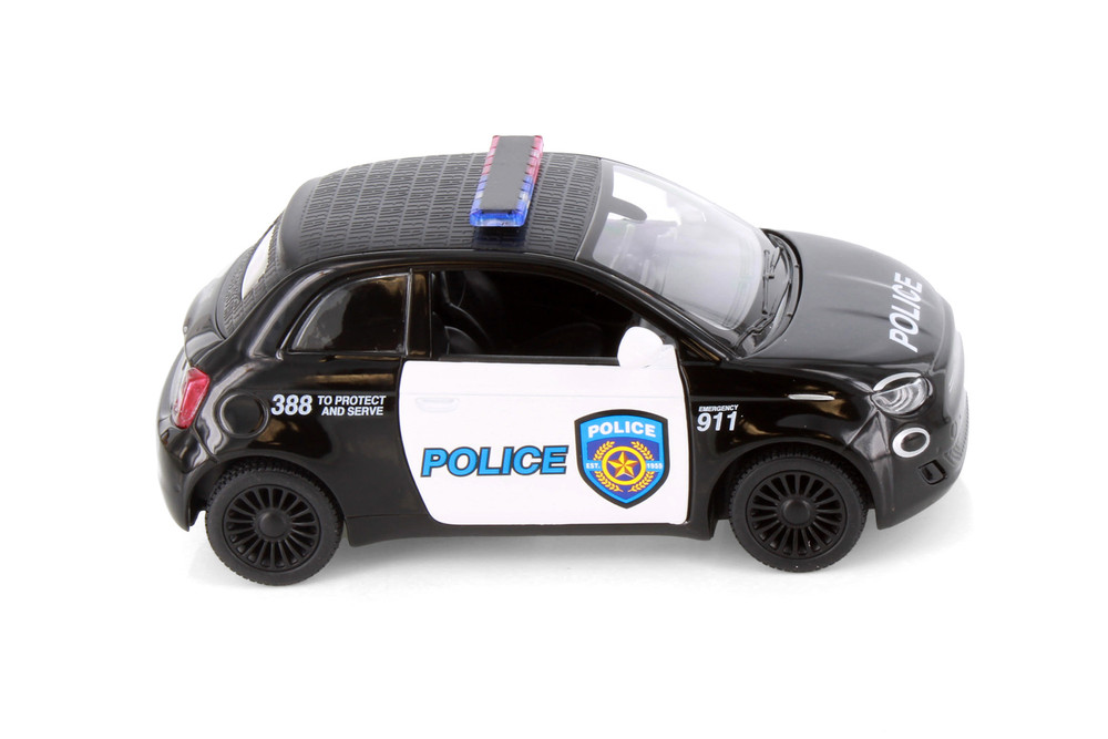 Fiat 500e Police Edition, Black/White - Kinsmart 5440DP - 1/28 Scale Diecast Model Toy Car