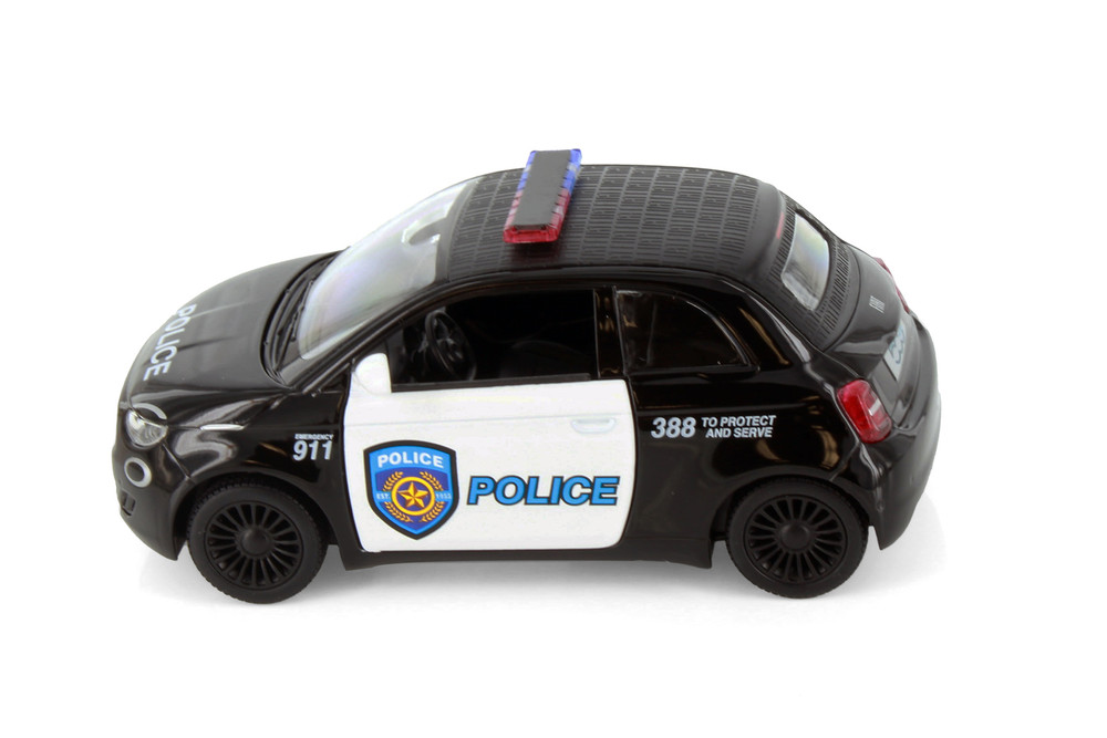 Fiat 500e Police Edition, Black/White - Kinsmart 5440DP - 1/28 Scale Diecast Model Toy Car