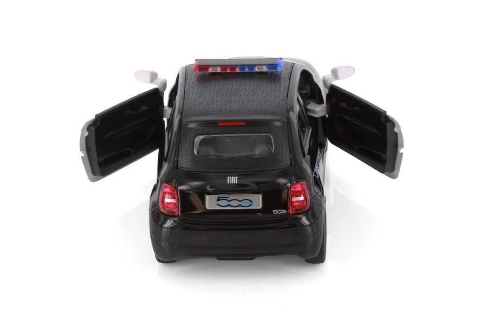 Fiat 500e Police Edition, Black/White - Kinsmart 5440DP - 1/28 Scale Diecast Model Toy Car
