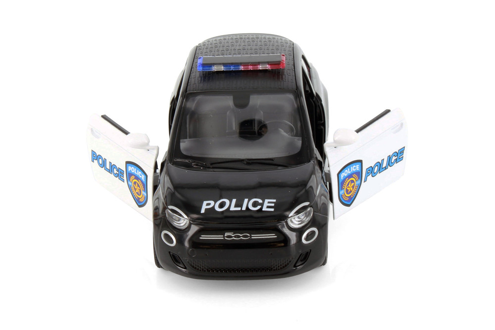 Fiat 500e Police Edition, Black/White - Kinsmart 5440DP - 1/28 Scale Diecast Model Toy Car