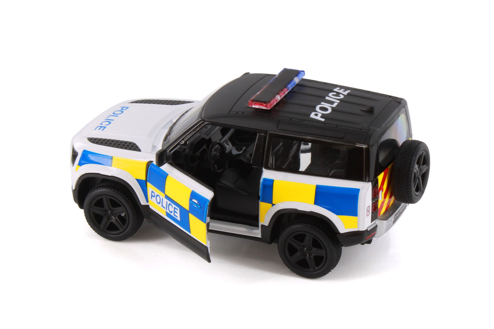Land Rover Defender 90 Police Edition, White - Kinsmart 5428DP - 1/36 Scale Diecast Model Toy Car