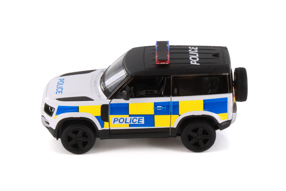 Land Rover Defender 90 Police Edition, White - Kinsmart 5428DP - 1/36 Scale Diecast Model Toy Car