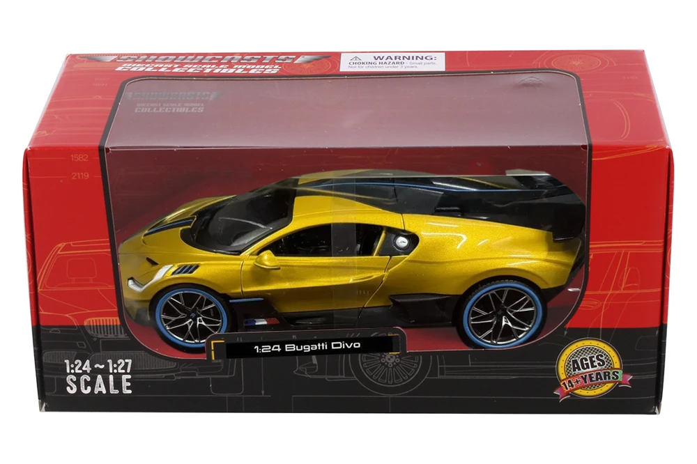 2019 Bugatti DIVO Hardtop Sports Car, Yellow - Showcasts 38526YL - 1/24 Scale Diecast Model Toy Car