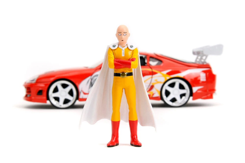 1995 Toyota Supra w/Saitama Figure, "One Punch Man" - Jada Toys 35347 - 1/24 Scale Diecast Model Car
