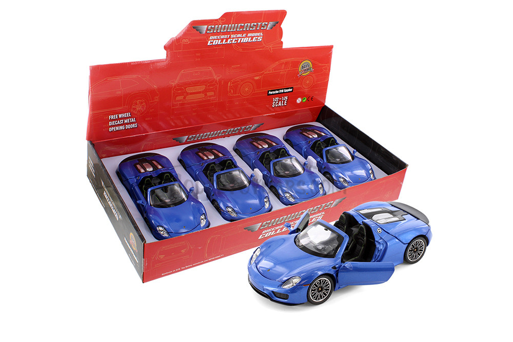 Porsche 918 Spyder, Blue - Showcasts 68243D - 1/24 Scale Diecast Model Toy Car (1 Car, No Box)