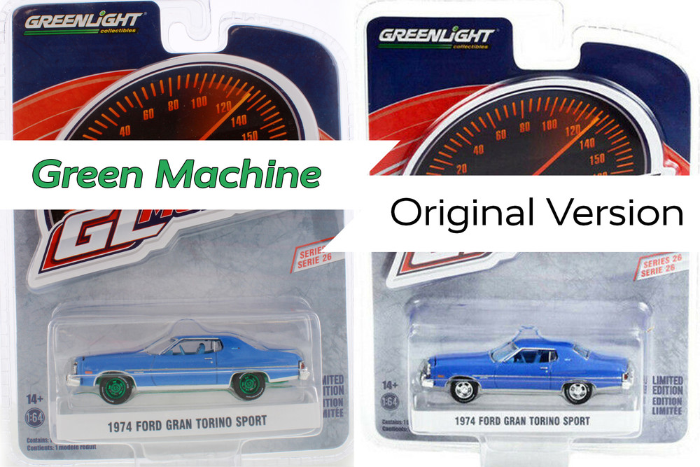 1:64 Greenlight グリーンマシーン 2台セット チェイス CHASE CAR Green Machine - 1974 Ford Gran Torino Sport, Medium Blue