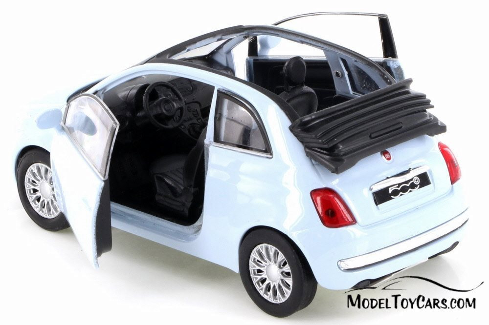 2010 Fiat 500C, Baby Blue - Welly 43612D - Diecast Model Toy Car